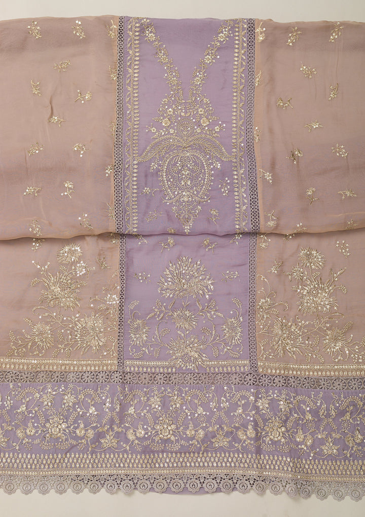 Lavender Zariwork Tissue Unstitched Salwar Suit