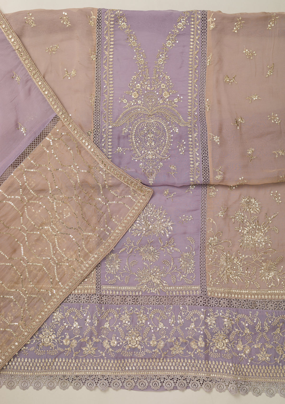 Lavender Zariwork Tissue Unstitched Salwar Suit
