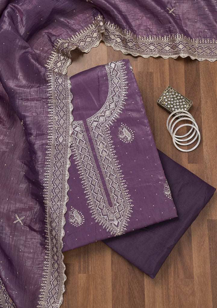 Lavender Zariwork Tissue Unstitched Salwar Suit