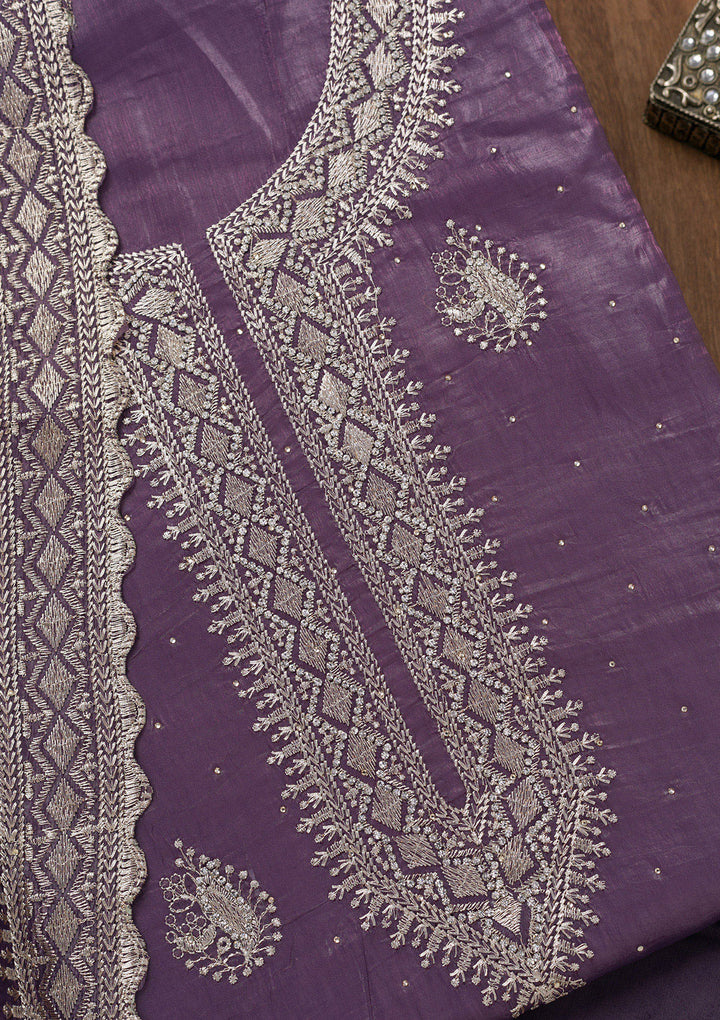 Lavender Zariwork Tissue Unstitched Salwar Suit