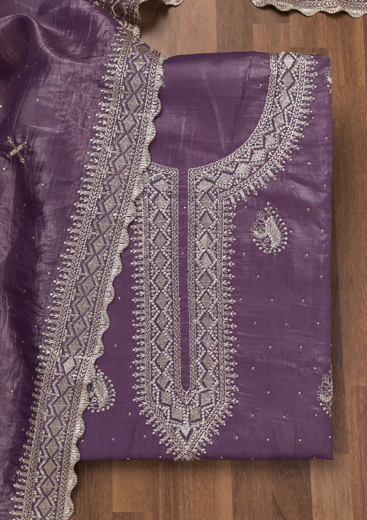 Lavender Zariwork Tissue Unstitched Salwar Suit