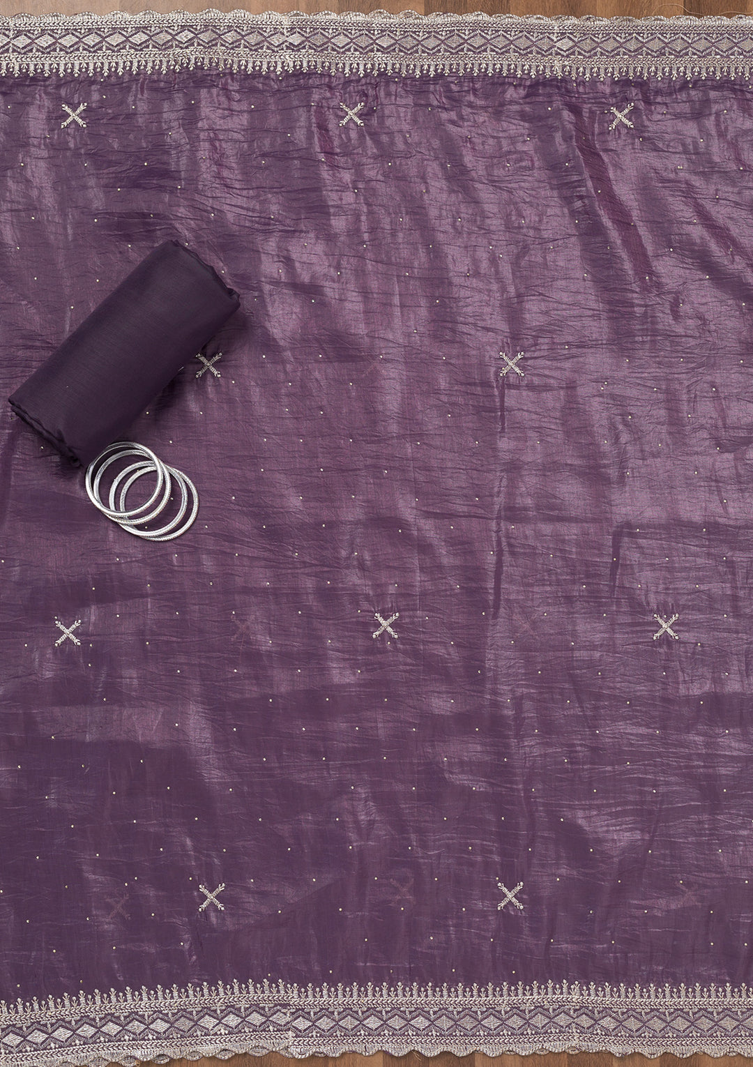 Lavender Zariwork Tissue Unstitched Salwar Suit