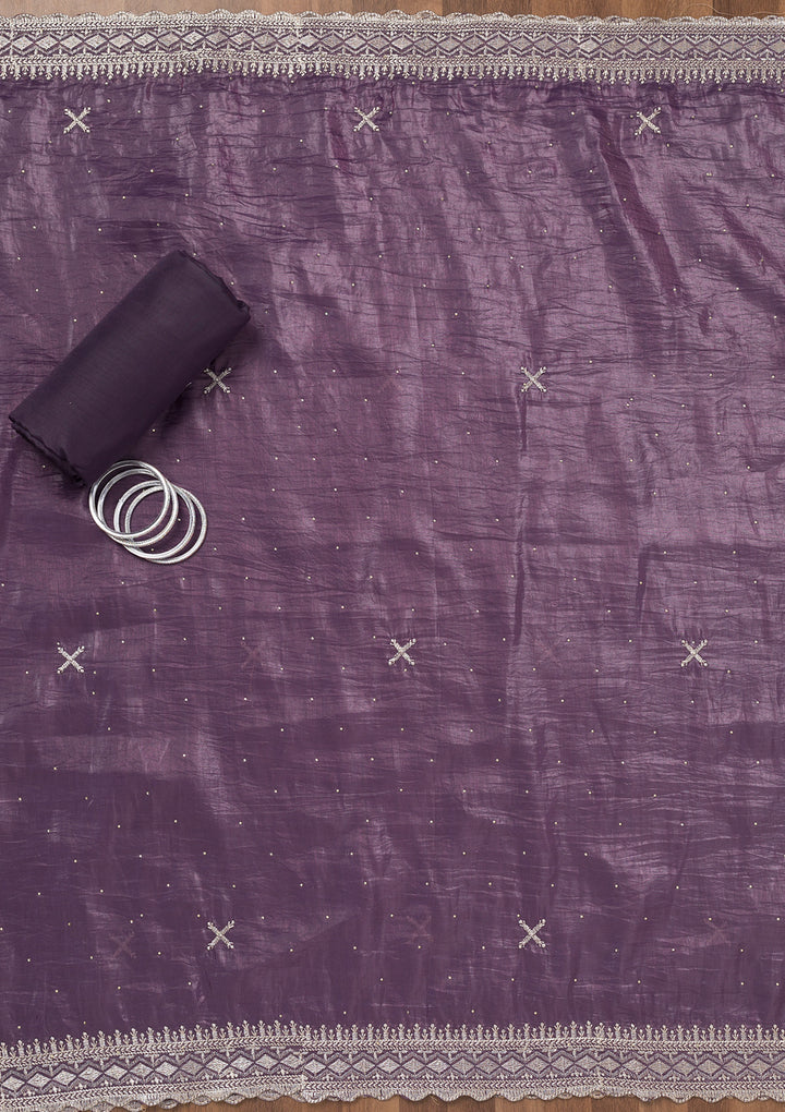 Lavender Zariwork Tissue Unstitched Salwar Suit