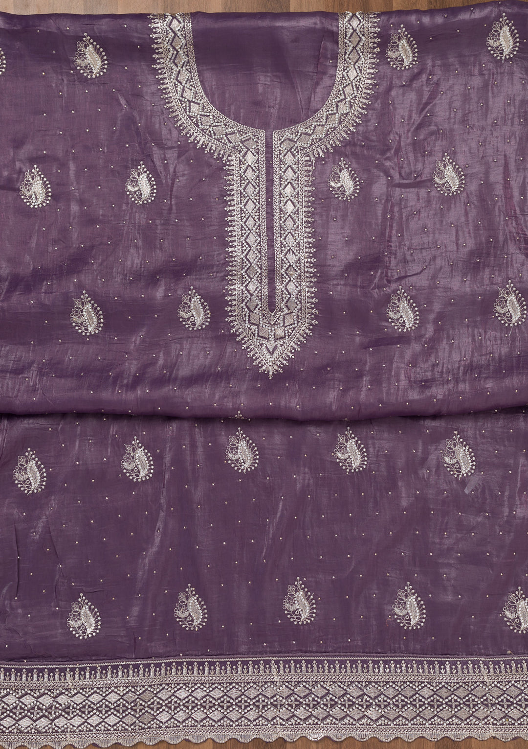 Lavender Zariwork Tissue Unstitched Salwar Suit