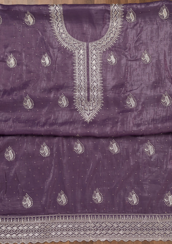 Lavender Zariwork Tissue Unstitched Salwar Suit