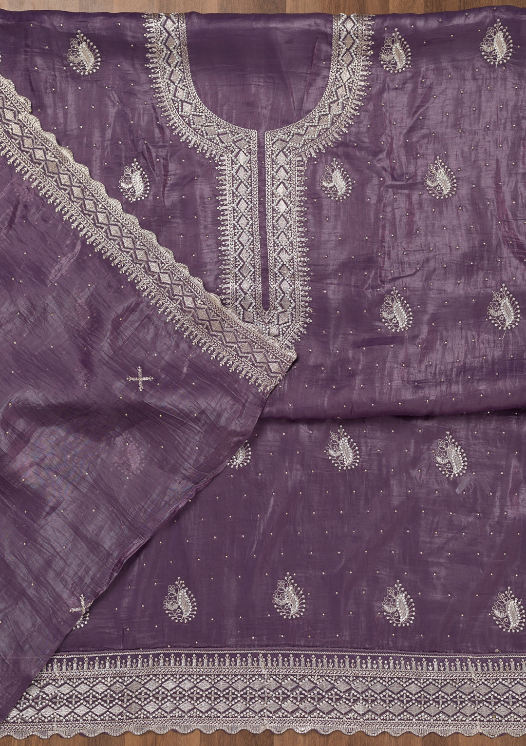 Lavender Zariwork Tissue Unstitched Salwar Suit