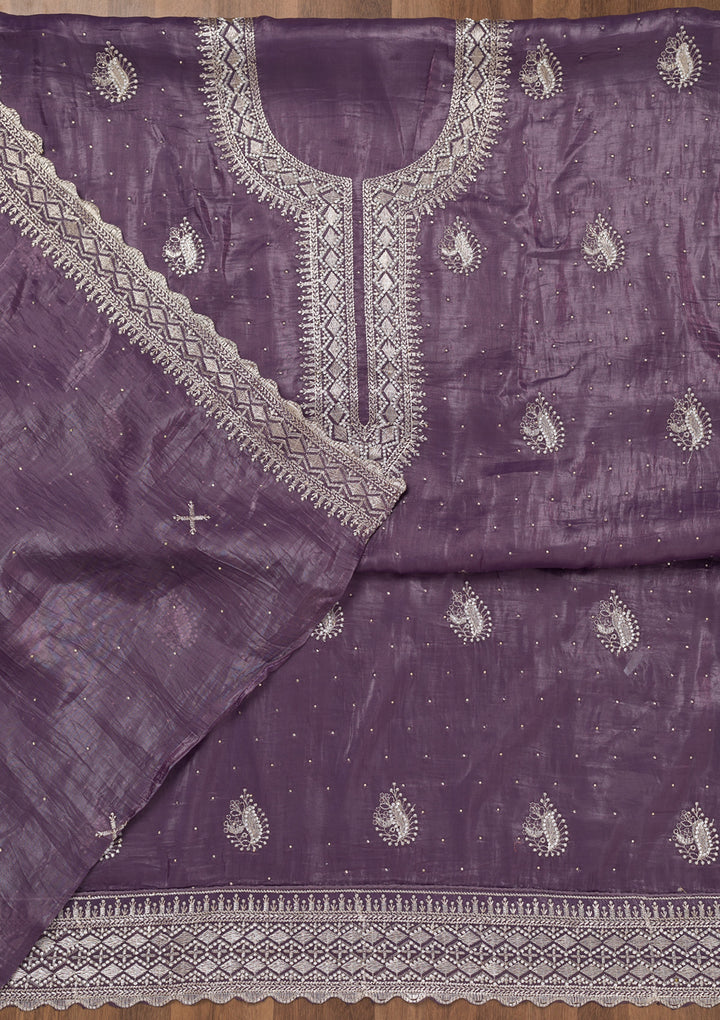 Lavender Zariwork Tissue Unstitched Salwar Suit