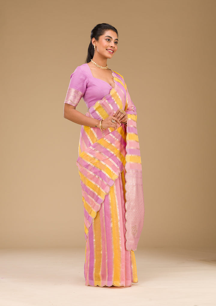 Lavender Zariwork Tissue Saree