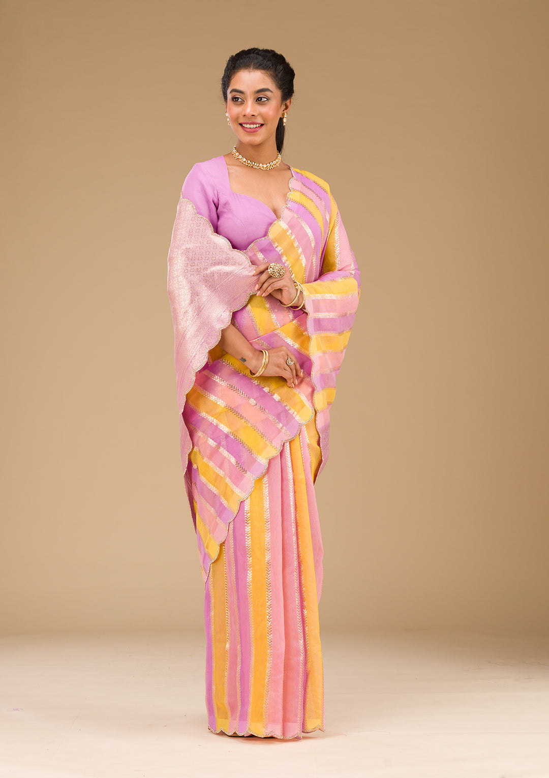 Lavender Zariwork Tissue Saree