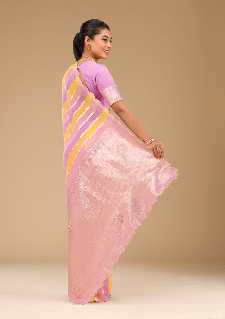 Lavender Zariwork Tissue Saree