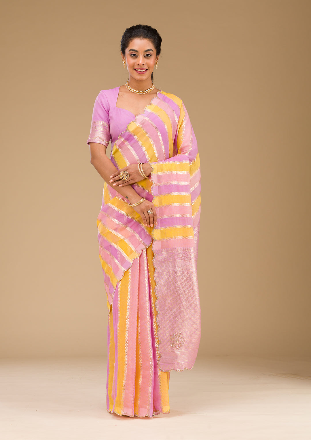 Lavender Zariwork Tissue Saree