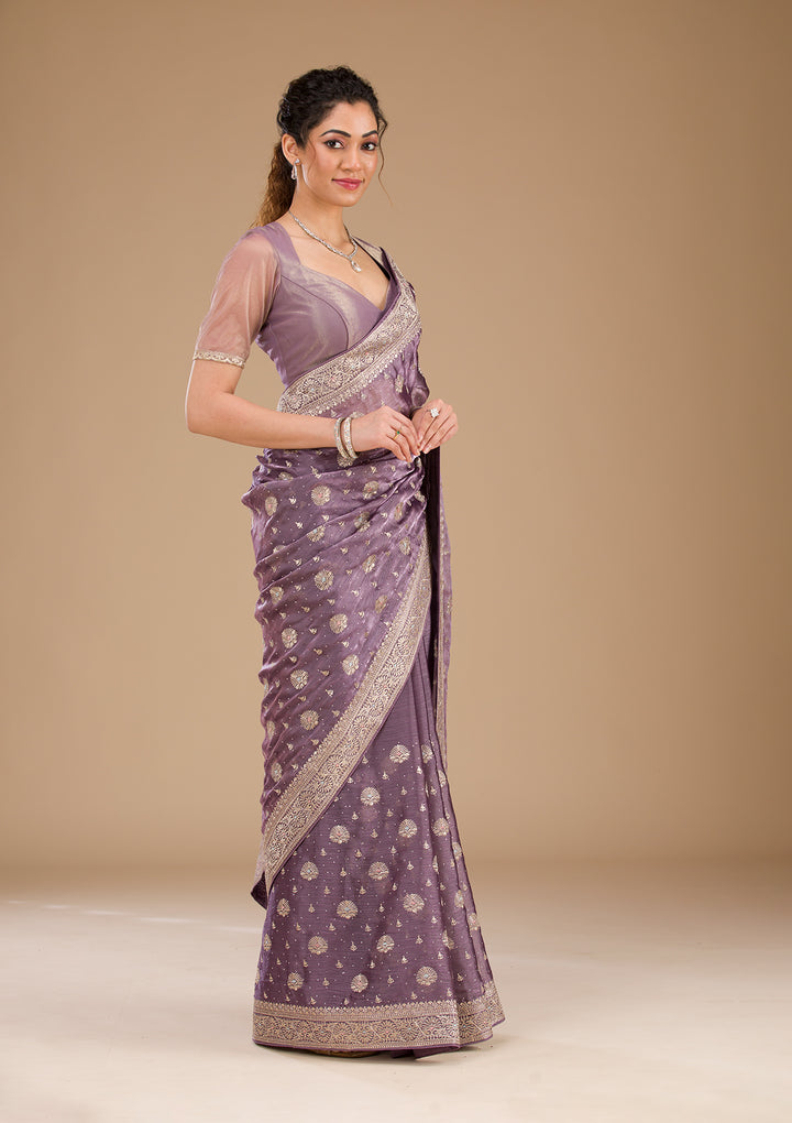 Lavender Zariwork Tissue Saree-Koskii