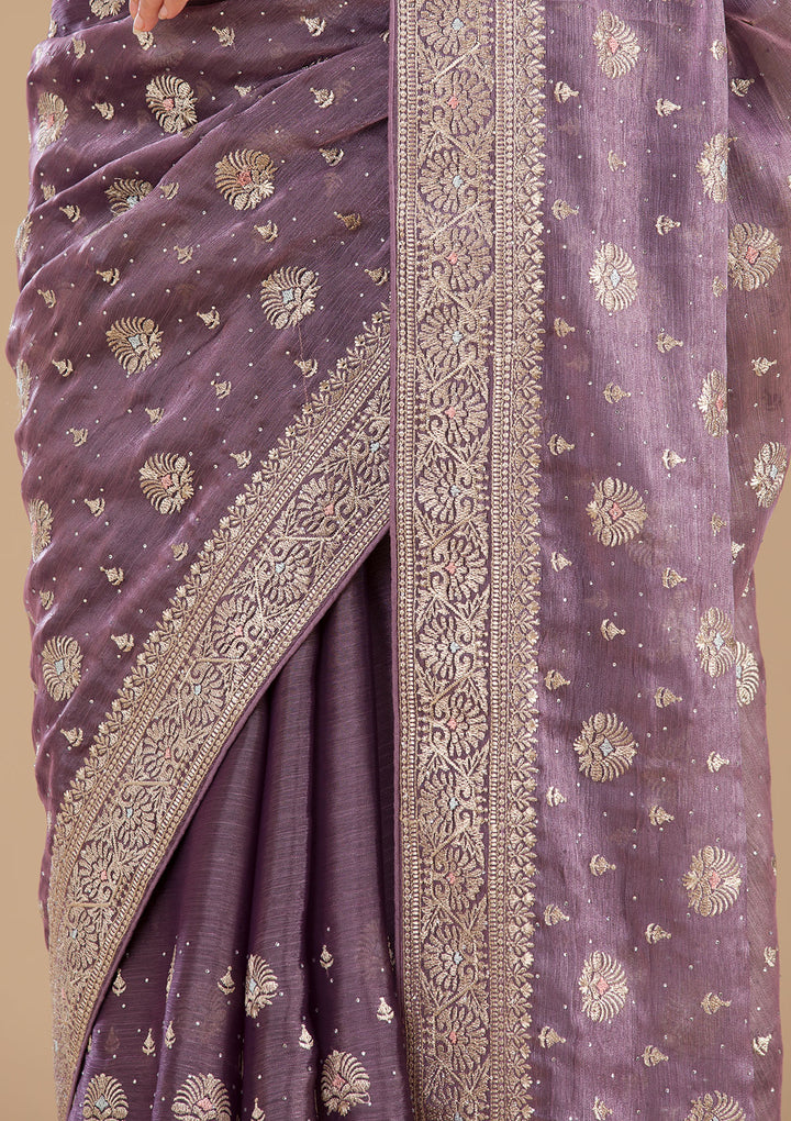 Lavender Zariwork Tissue Saree-Koskii