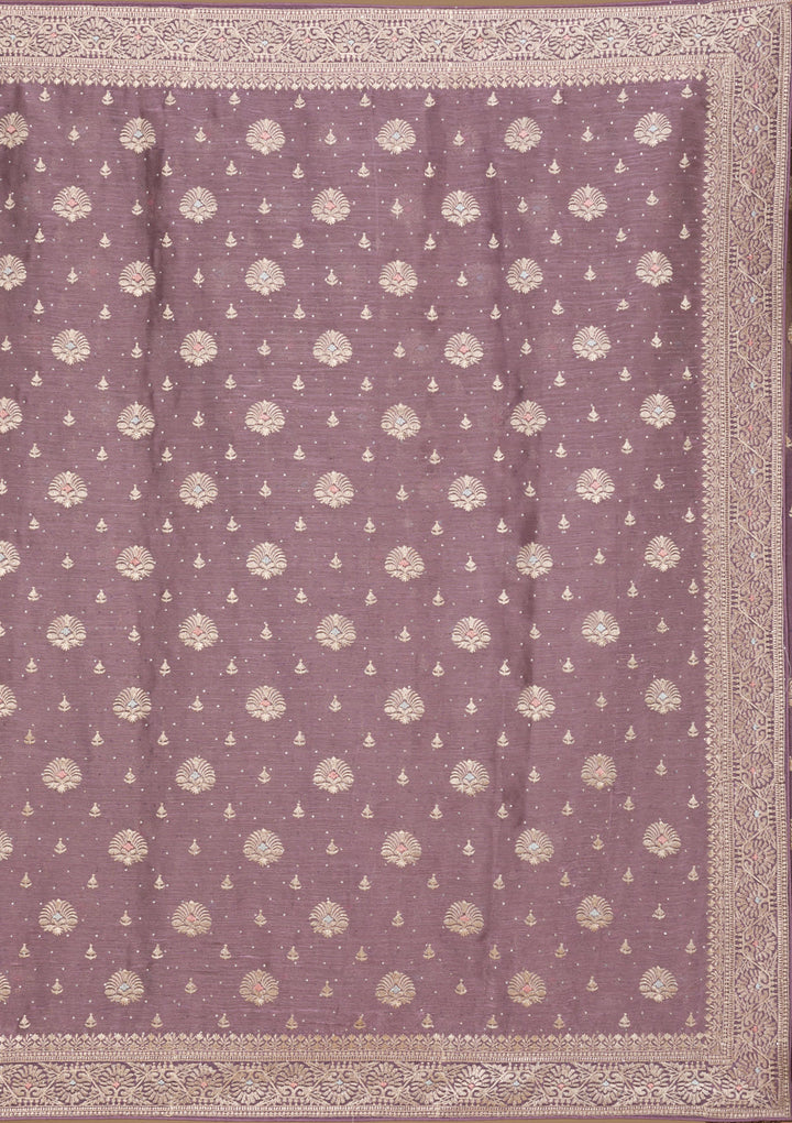 Lavender Zariwork Tissue Saree-Koskii