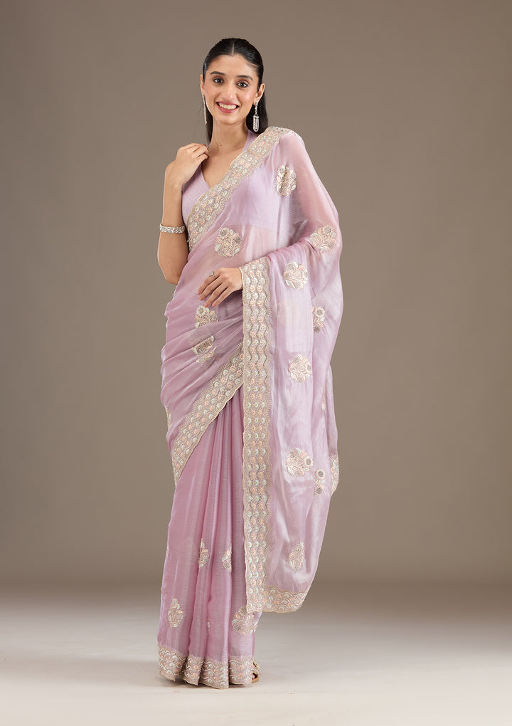 Lavender Zariwork Tissue Saree