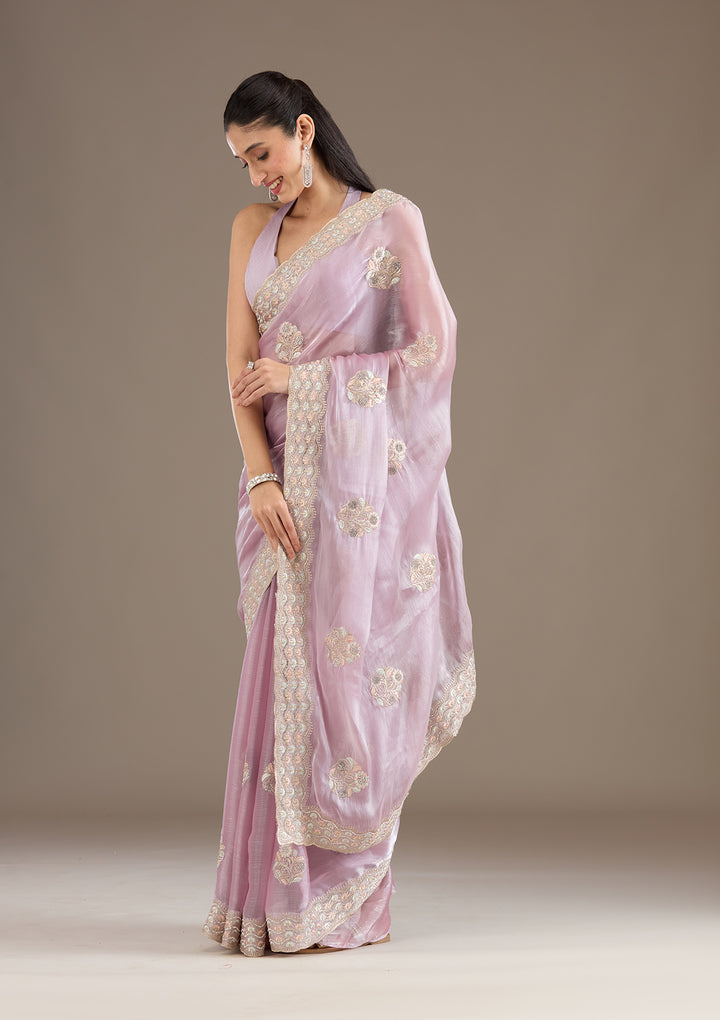 Lavender Zariwork Tissue Saree