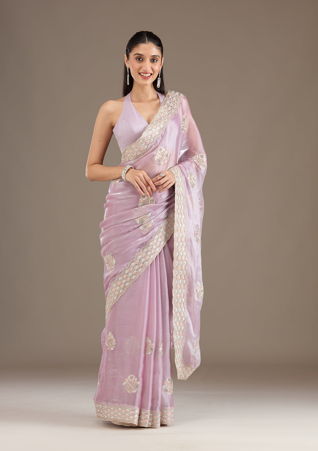 Lavender Zariwork Tissue Saree
