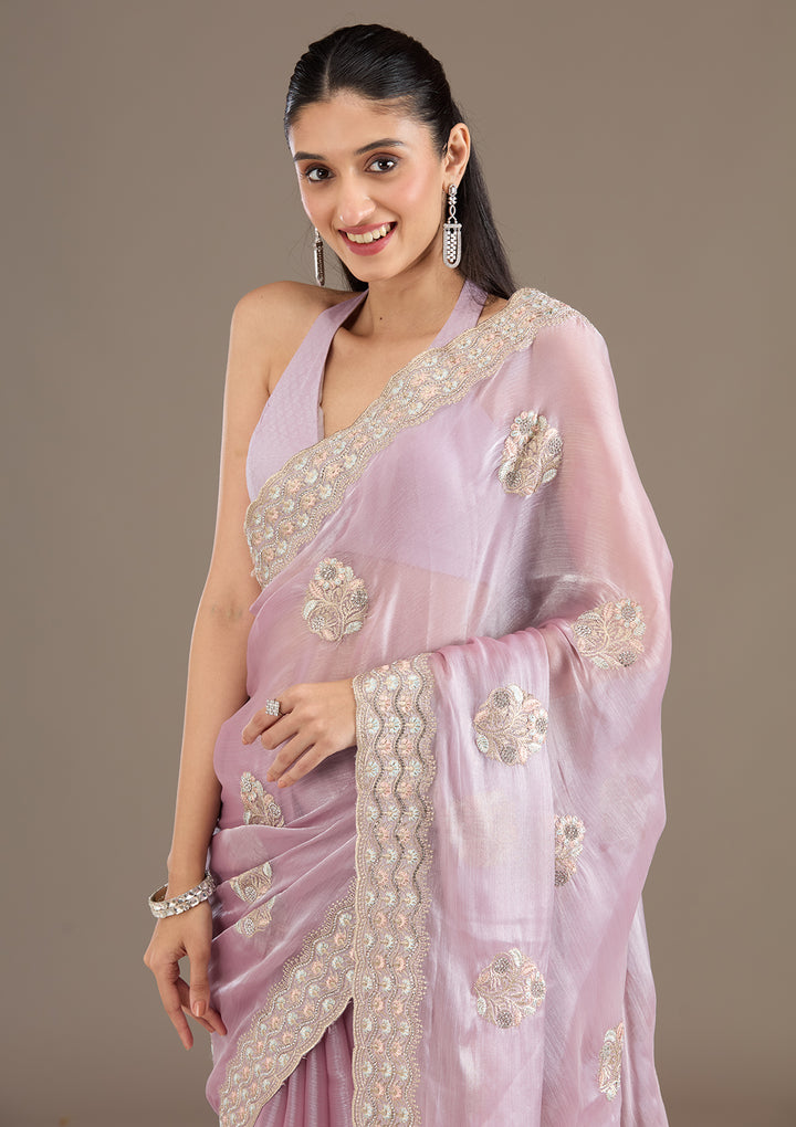 Lavender Zariwork Tissue Saree