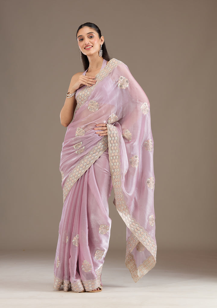 Lavender Zariwork Tissue Saree