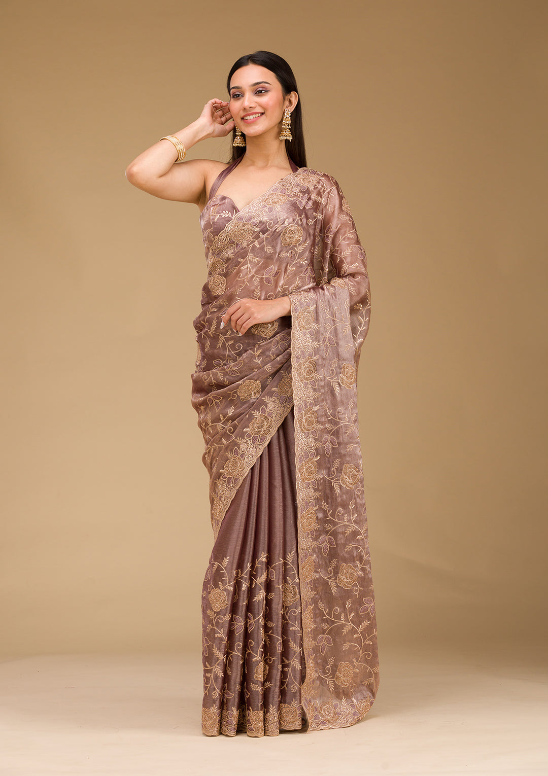 Lavender Zariwork Tissue Saree
