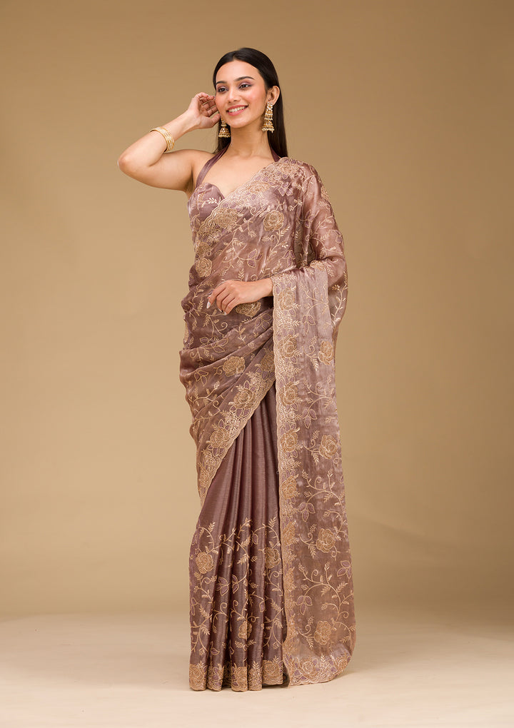 Lavender Zariwork Tissue Saree
