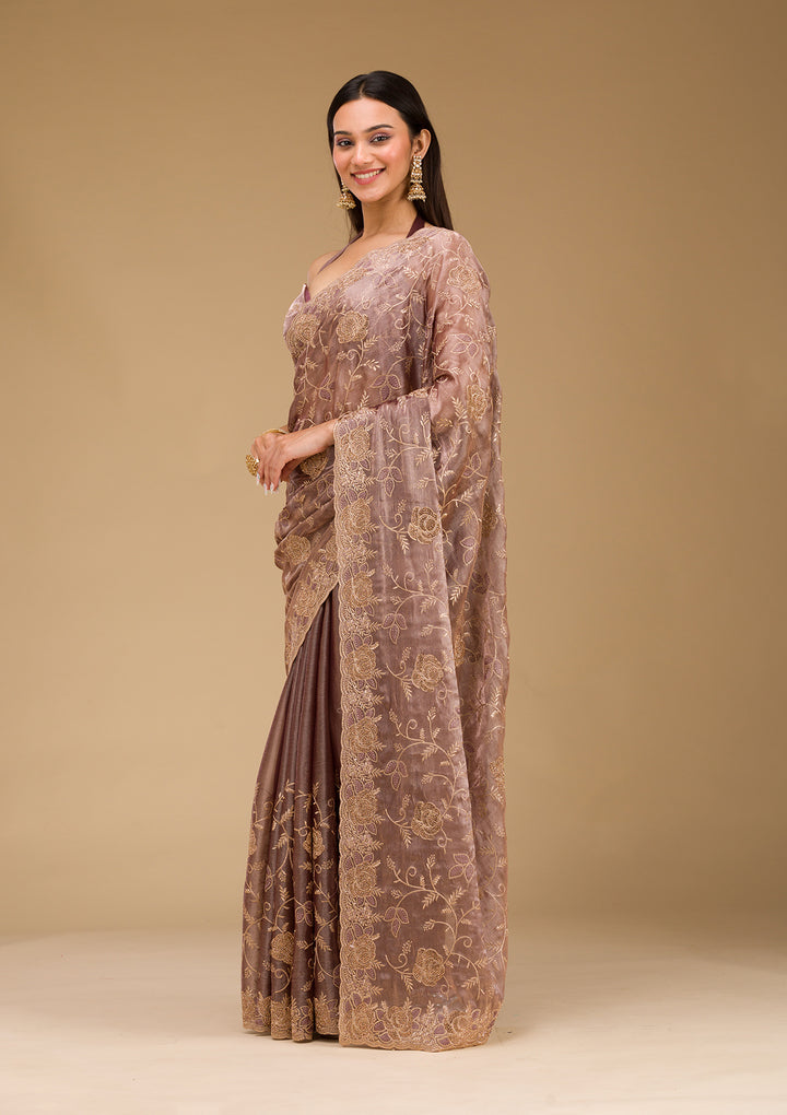 Lavender Zariwork Tissue Saree