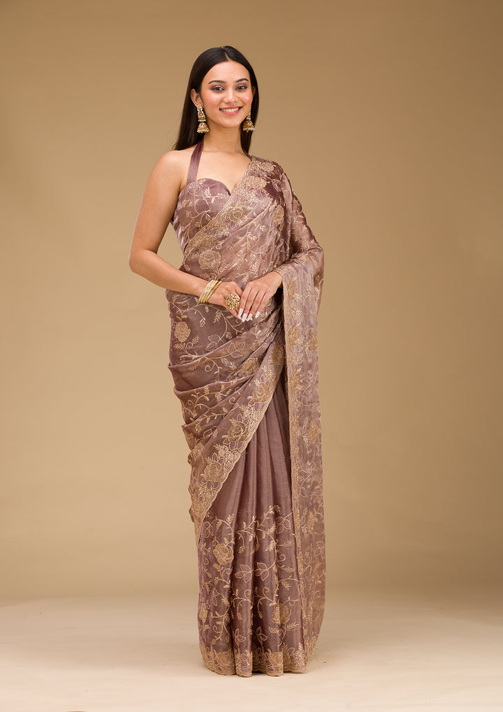 Lavender Zariwork Tissue Saree