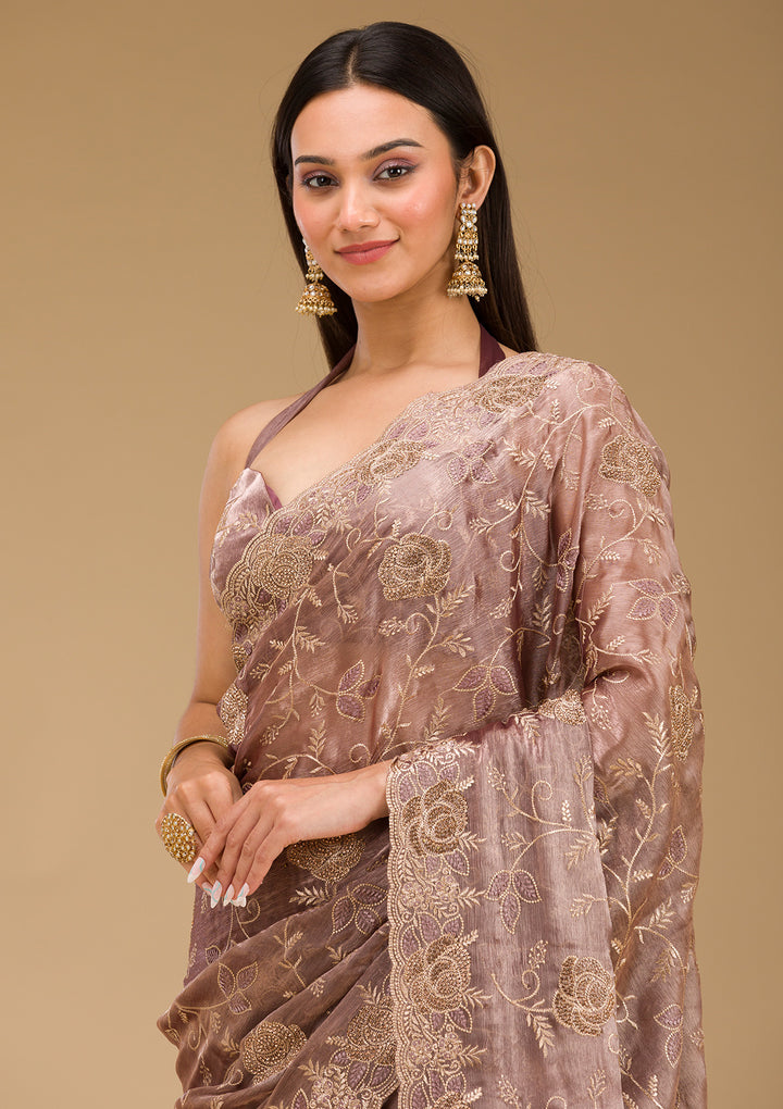 Lavender Zariwork Tissue Saree