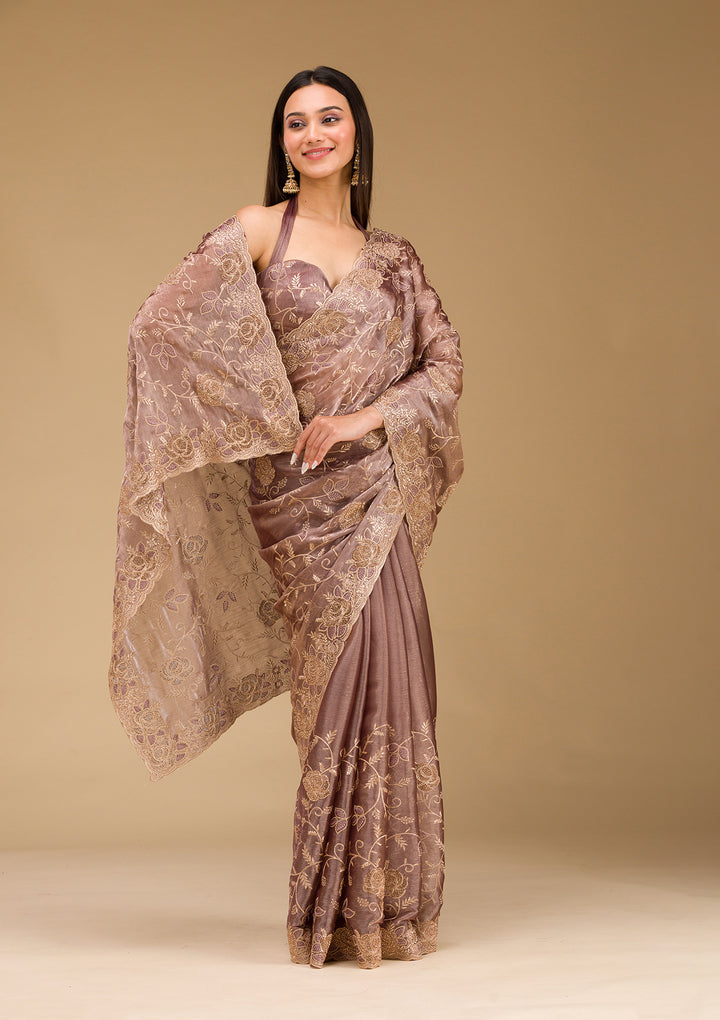 Lavender Zariwork Tissue Saree