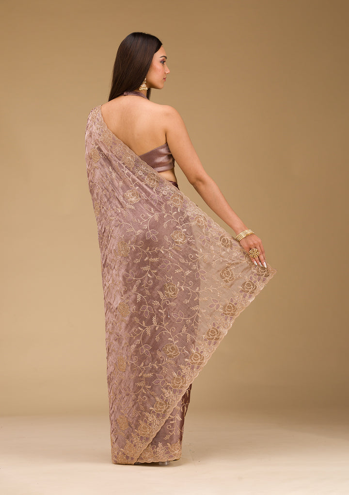 Lavender Zariwork Tissue Saree