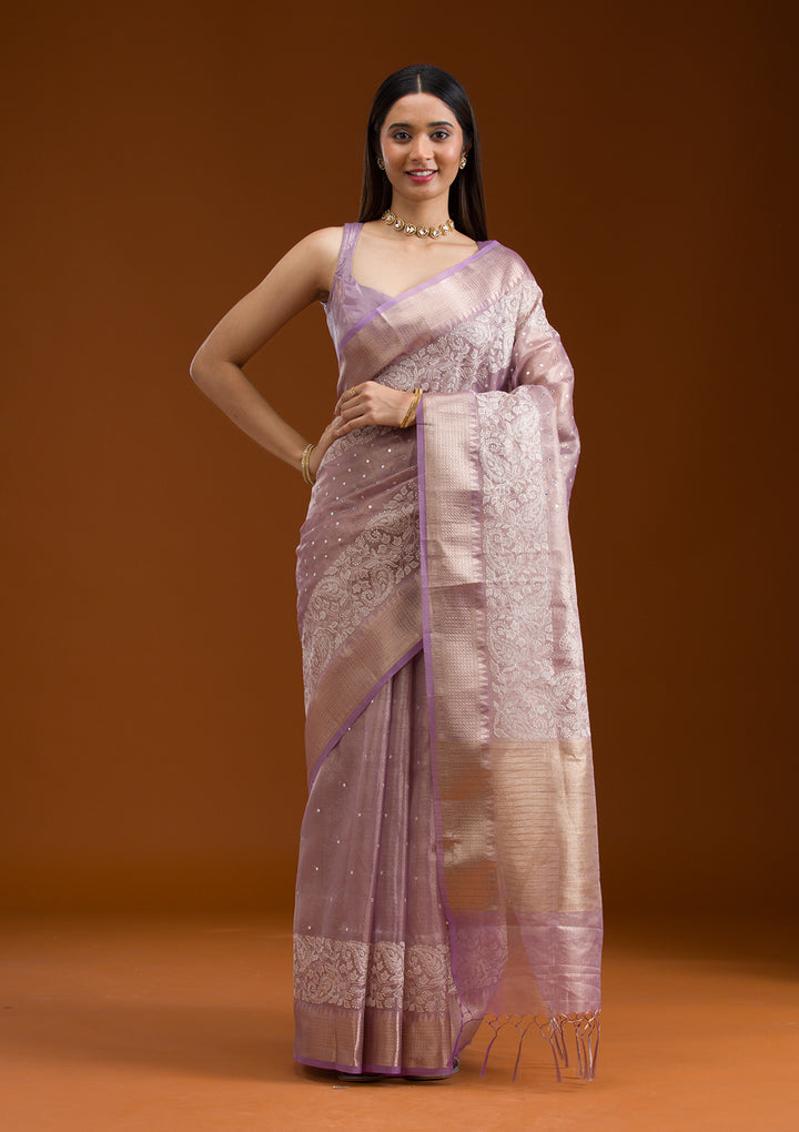Lavender Zariwork Tissue Saree