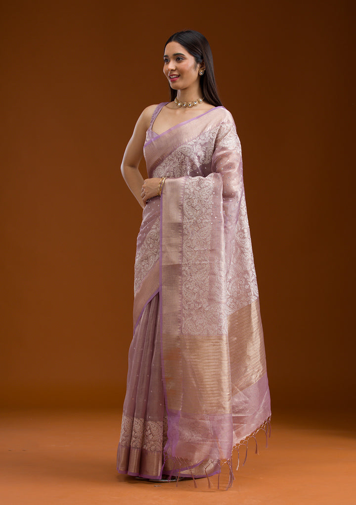 Lavender Zariwork Tissue Saree