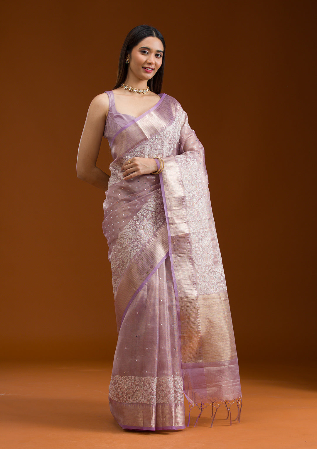Lavender Zariwork Tissue Saree