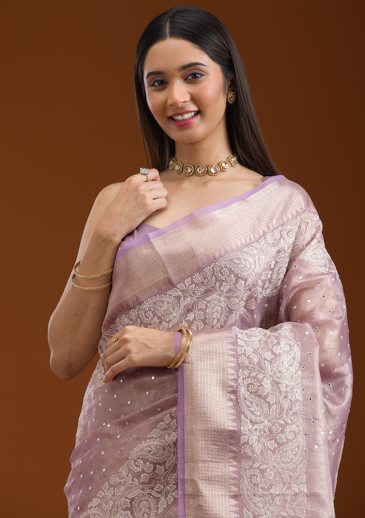 Lavender Zariwork Tissue Saree