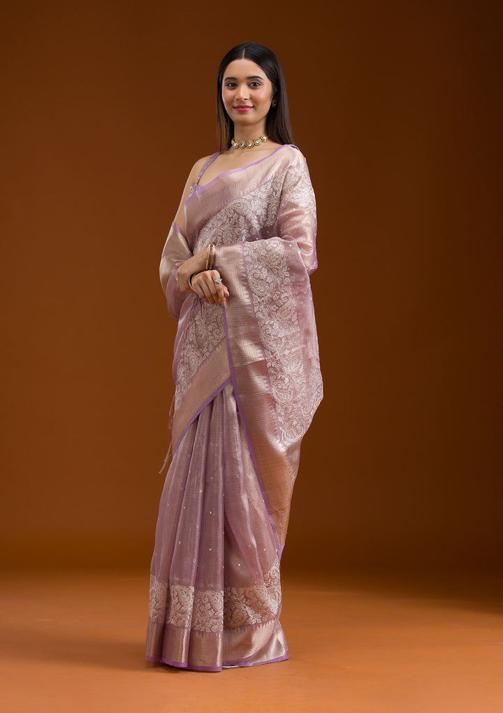 Lavender Zariwork Tissue Saree