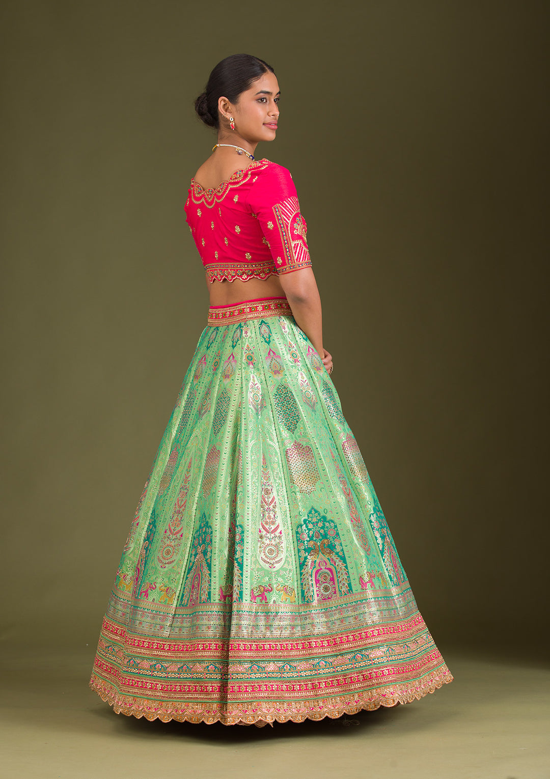 Leaf Green Zariwork Banarasi Readymade Lehenga