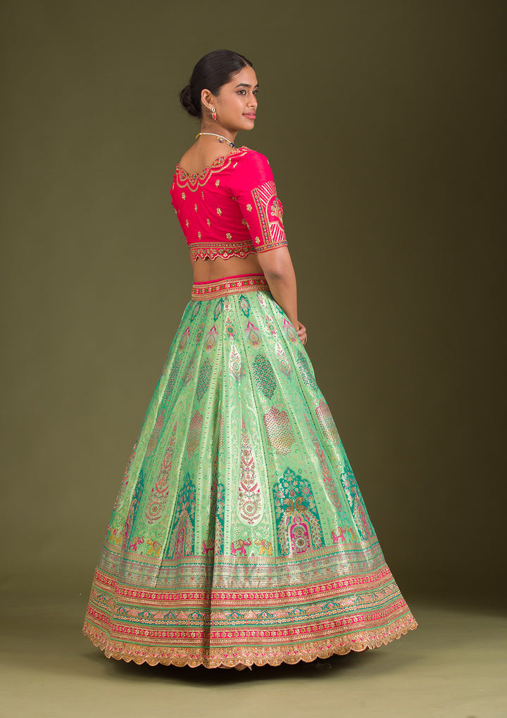 Leaf Green Zariwork Banarasi Readymade Lehenga