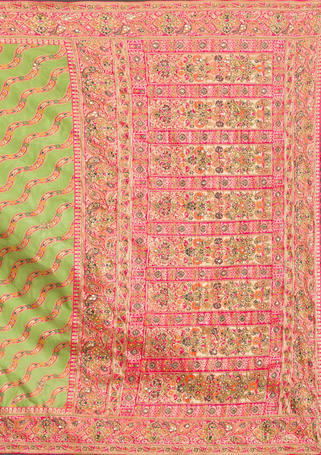 Leaf Green Cutdana Art Silk Saree