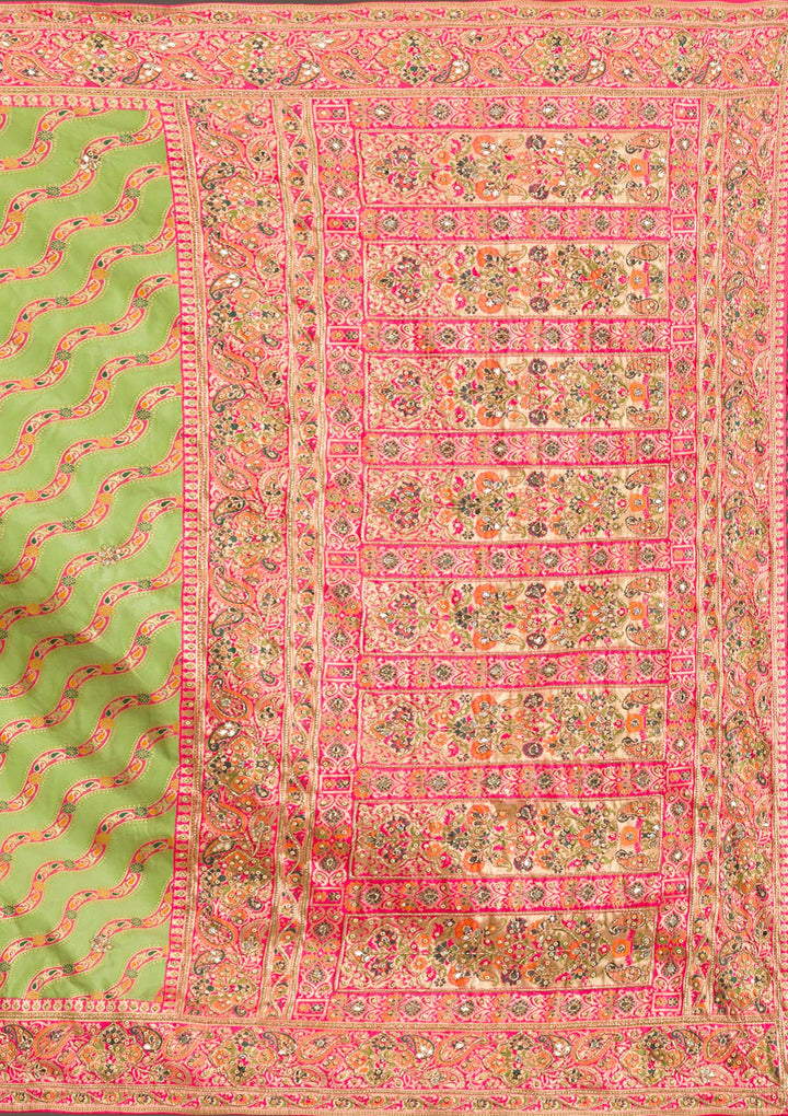 Leaf Green Cutdana Art Silk Saree