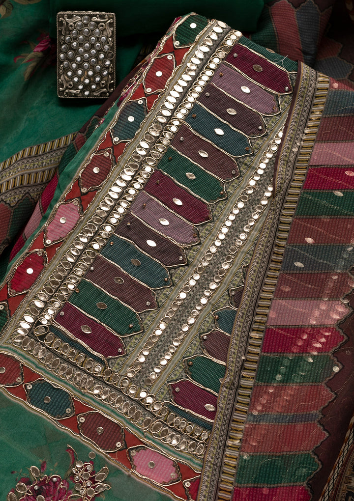 Leaf Green Gotapatti Georgette Unstitched Salwar Suit