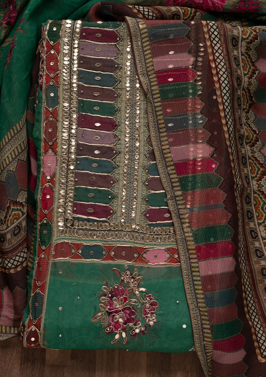 Leaf Green Gotapatti Georgette Unstitched Salwar Suit