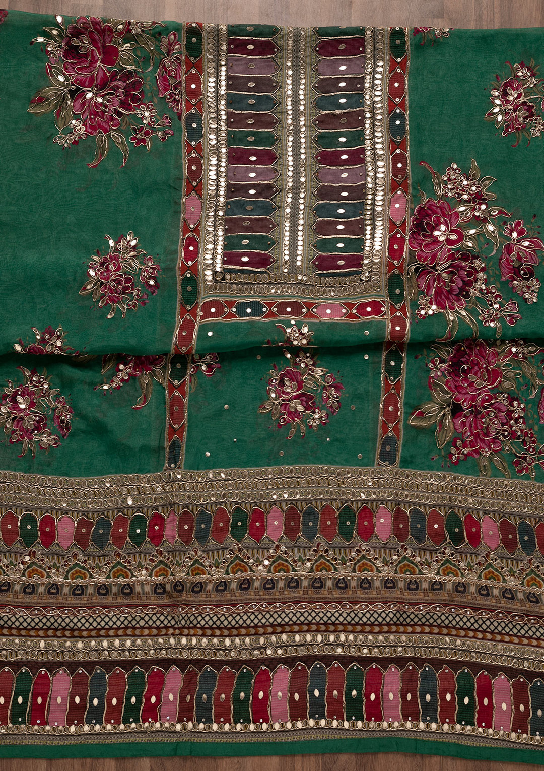 Leaf Green Gotapatti Georgette Unstitched Salwar Suit