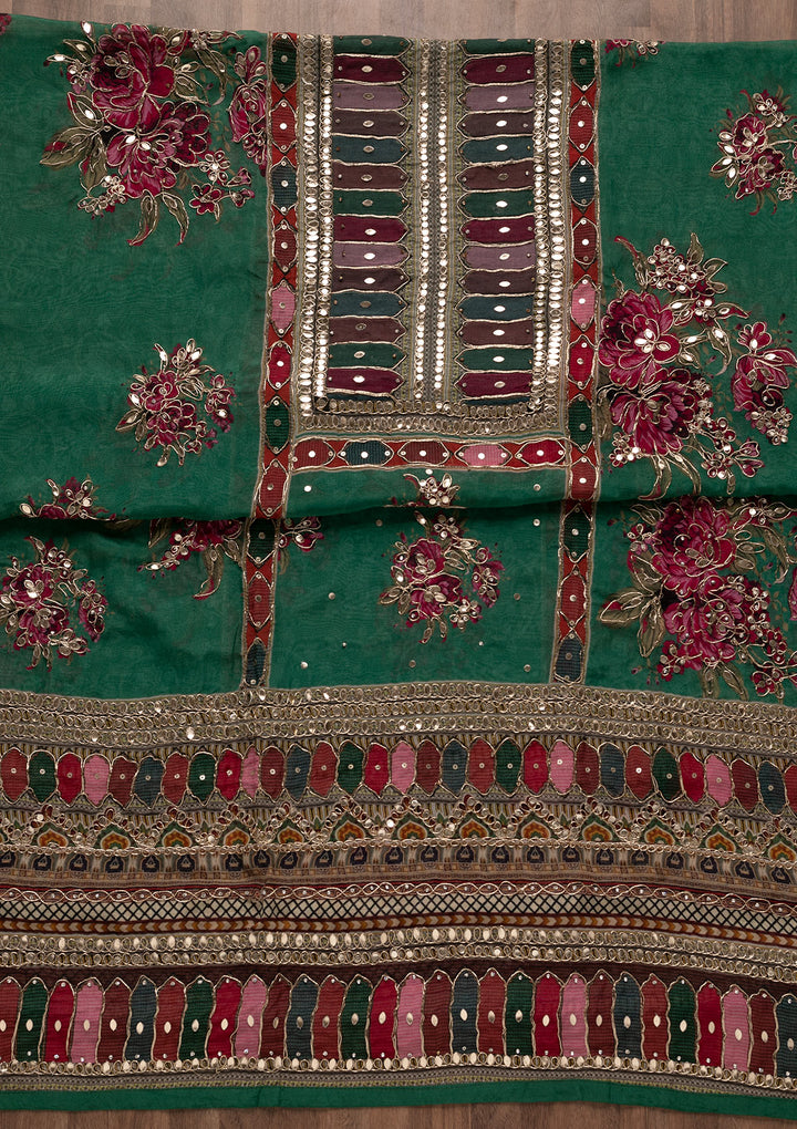 Leaf Green Gotapatti Georgette Unstitched Salwar Suit