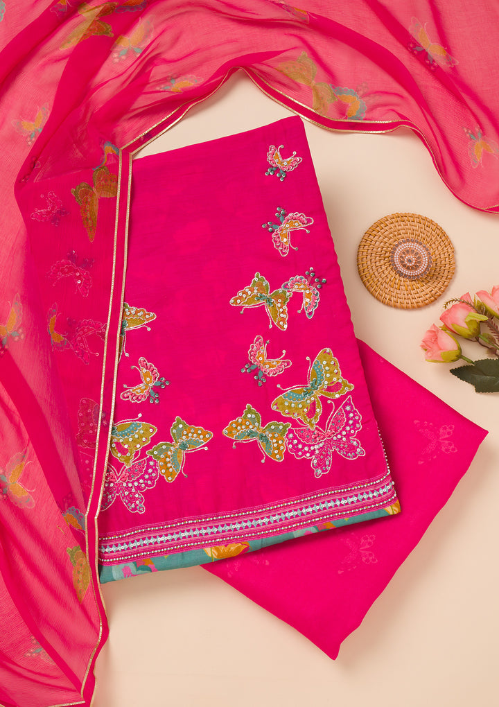 Leaf Green Printed Semi Crepe Unstitched Salwar Suit