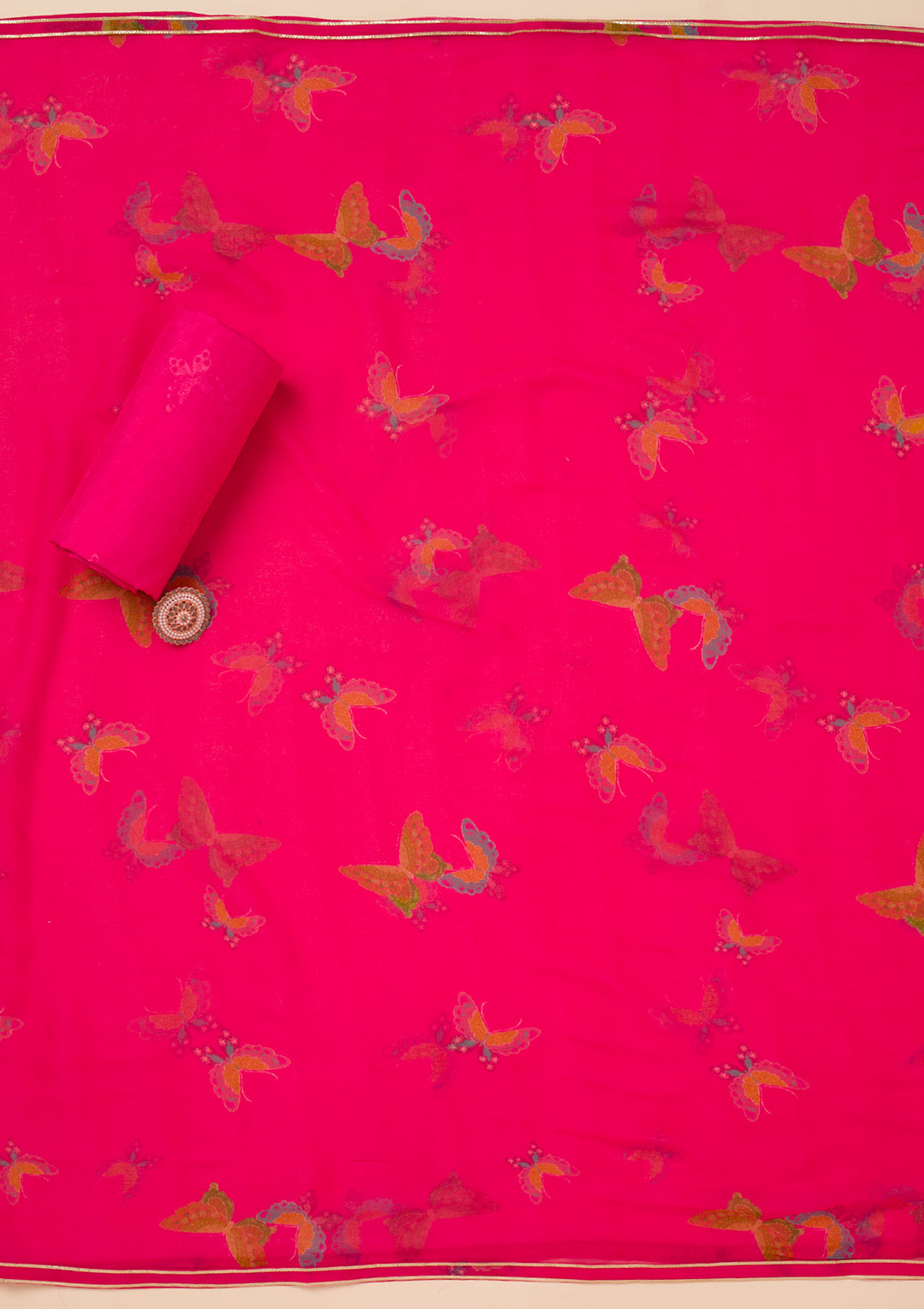 Leaf Green Printed Semi Crepe Unstitched Salwar Suit