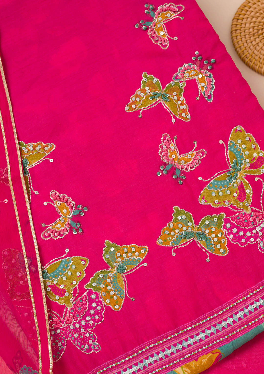 Leaf Green Printed Semi Crepe Unstitched Salwar Suit