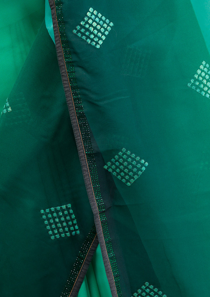 Leaf Green Swarovski Satin Saree