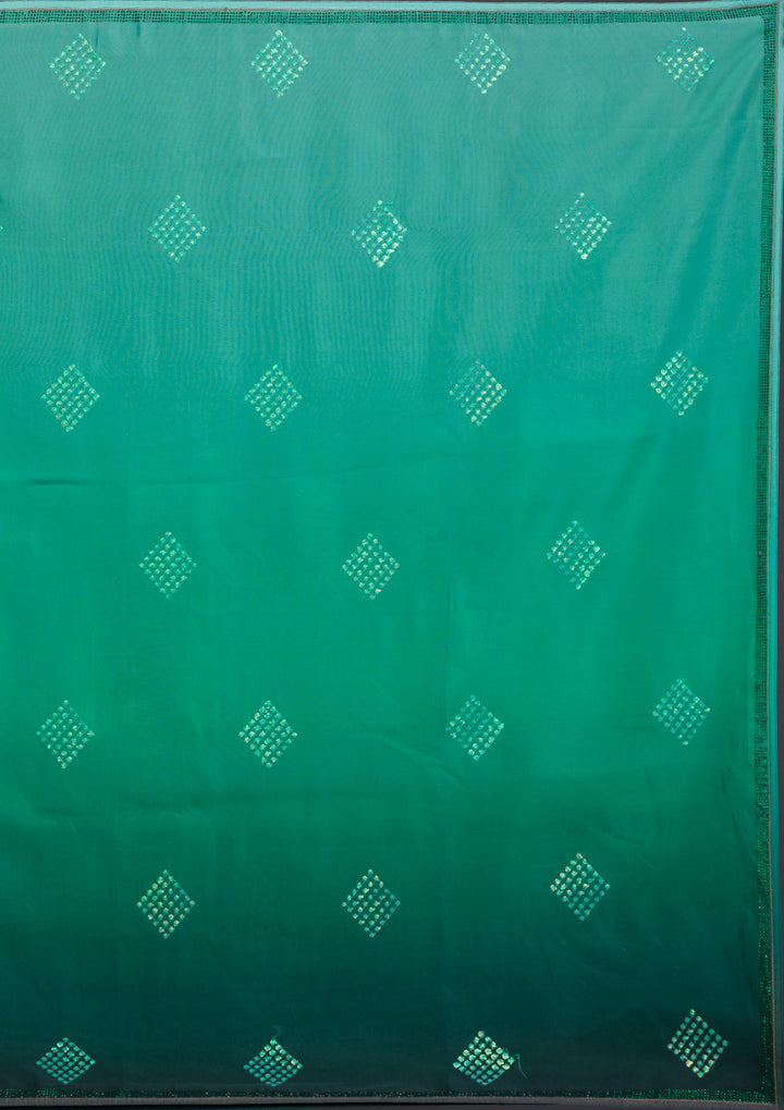 Leaf Green Swarovski Satin Saree