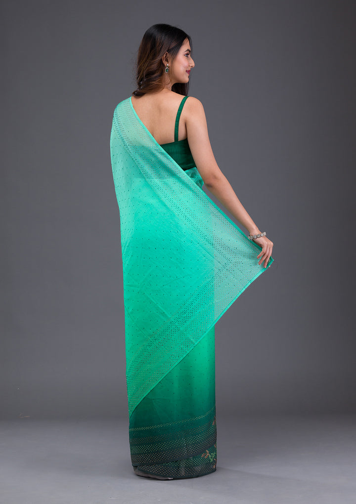 Leaf Green Swarovski Satin Saree