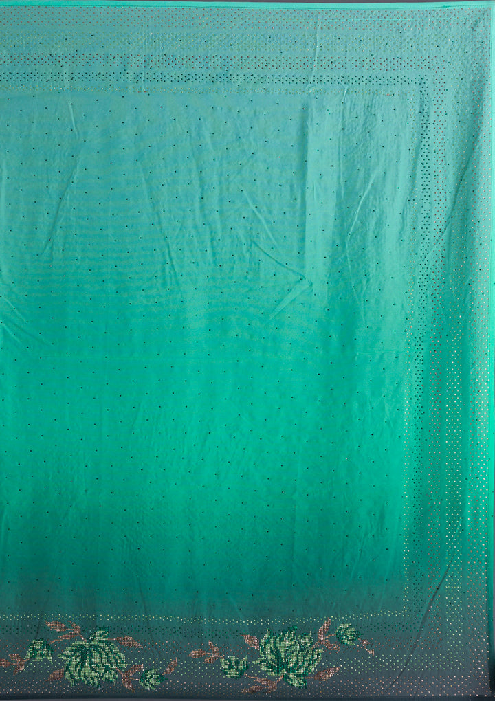 Leaf Green Swarovski Satin Saree